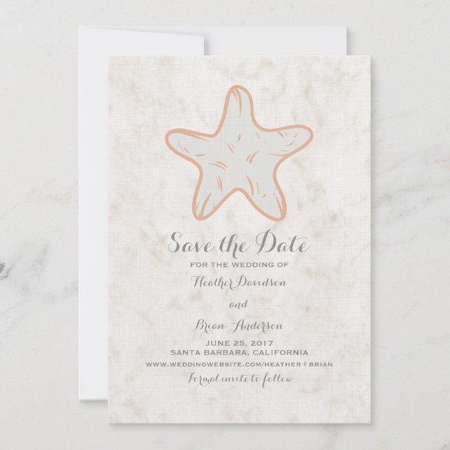 Orange Rustic Starfish Save the Date Invite (Front)