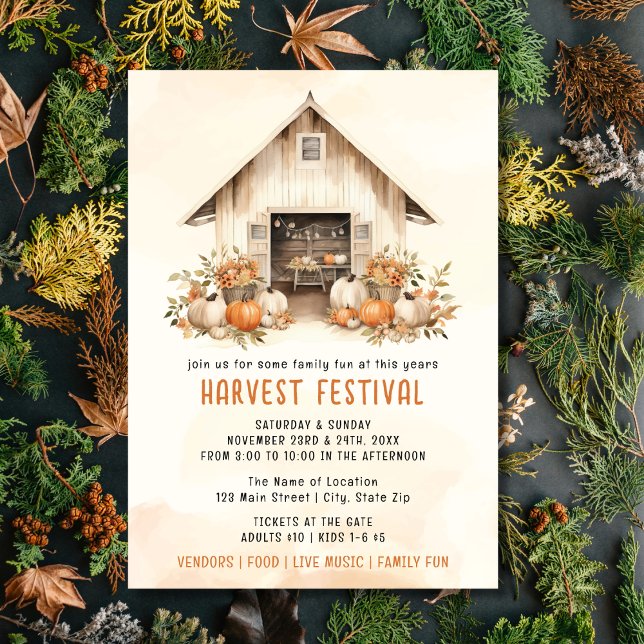 Orange Rustic Watercolor Harvest Festival Invitation (Creator Uploaded)