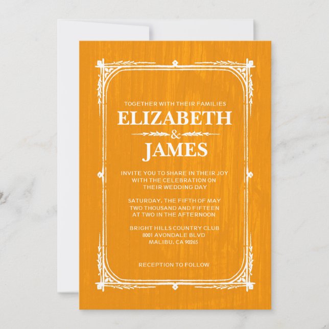 Orange Rustique Grange Wood Wedding Invitations (Devant)