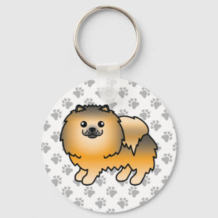 Orange Sable Pomeranian Cute Cartoon Dog & Paws Keychain