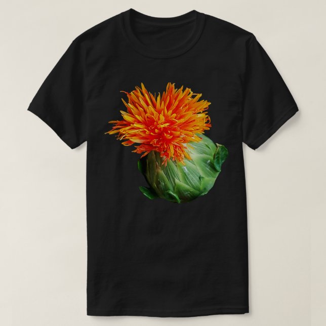 Orange Safflower Floral Photo Cutout T-Shirt (Design Front)