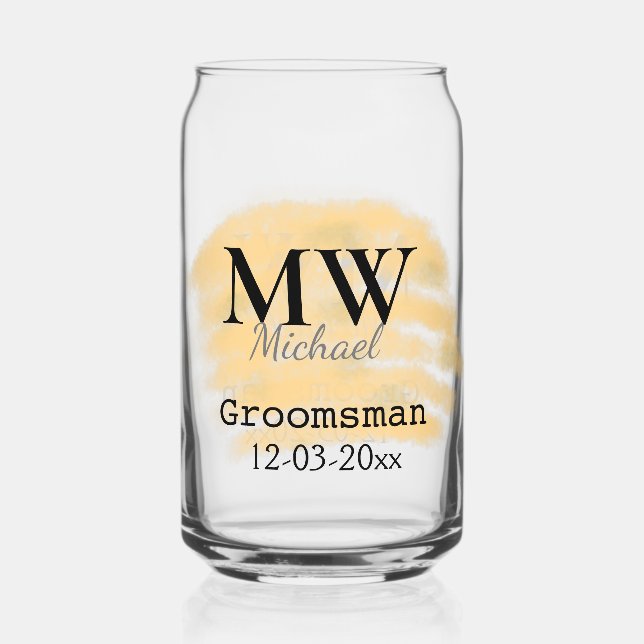 Orange sage green groomsman add name letter date b can glass (Front)