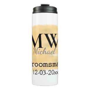Orange sage green groomsman add name letter date b thermal tumbler