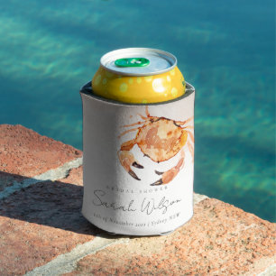 Orange Sand Coastal Crab Nautical Bridal Shower Can Cooler