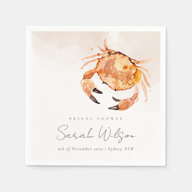 Orange Sand Coastal Crab Nautical Bridal Shower Napkin (Front)