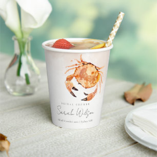 Orange Sand Coastal Crab Nautical Bridal Shower Paper Cups