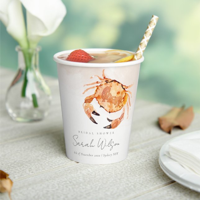 Orange Sand Coastal Crab Nautical Bridal Shower Paper Cups (Insitu)