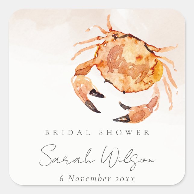 Orange Sand Coastal Crab Nautical Bridal Shower Square Sticker (Front)