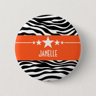 Orange Sassy Star Zebra Button