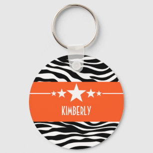 Orange Sassy Star Zebra Keychain