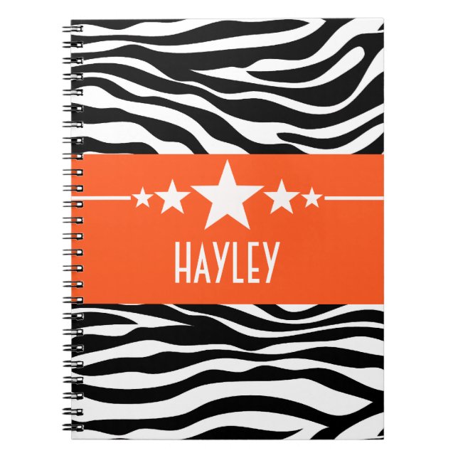 Orange Sassy Star Zebra Notebook (Front)