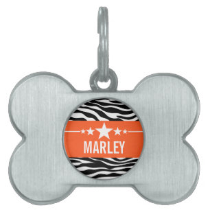 Orange Sassy Star Zebra Pet Tag