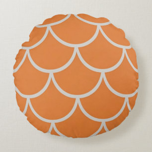 Orange scallop fabric Fish scale fabric Mermaid sc Round Pillow