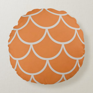 Orange scallop fabric Fish scale fabric Mermaid sc Round Pillow