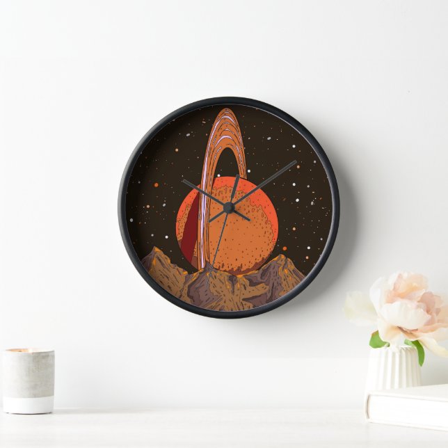 Orange Science fiction Planet Clock (Home)