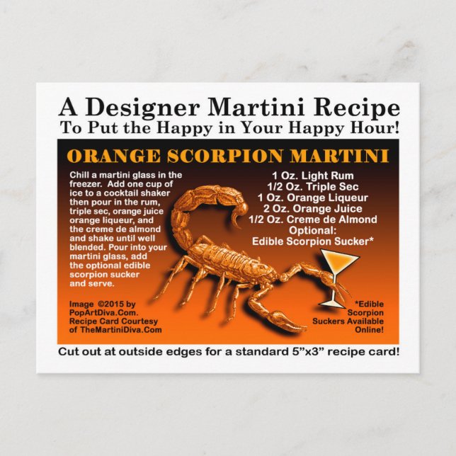 Orange Scorpion Halloween Martini Recipe Postcard (Front)