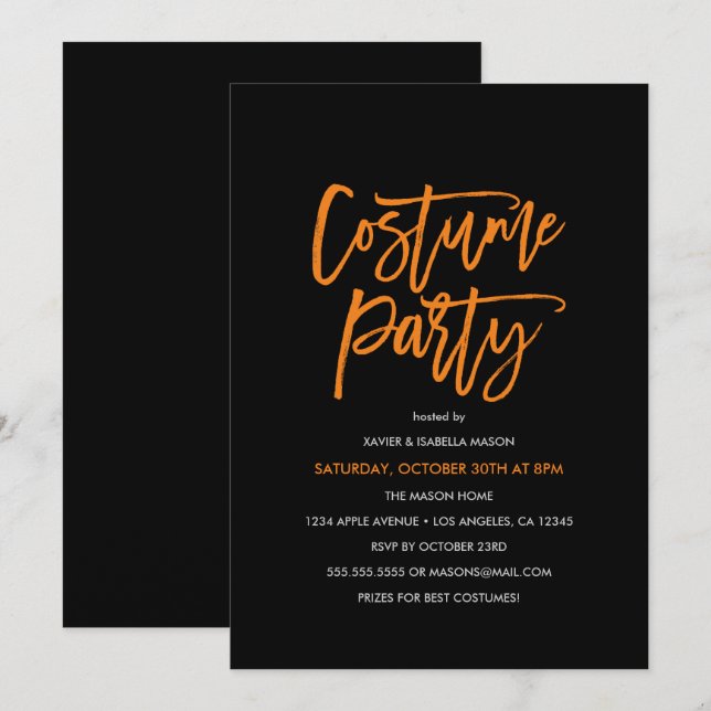 Orange Script Costume Party Invitation (Front/Back)