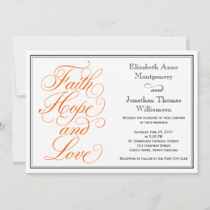 Orange Script Faith Hope Love Wedding Invitation