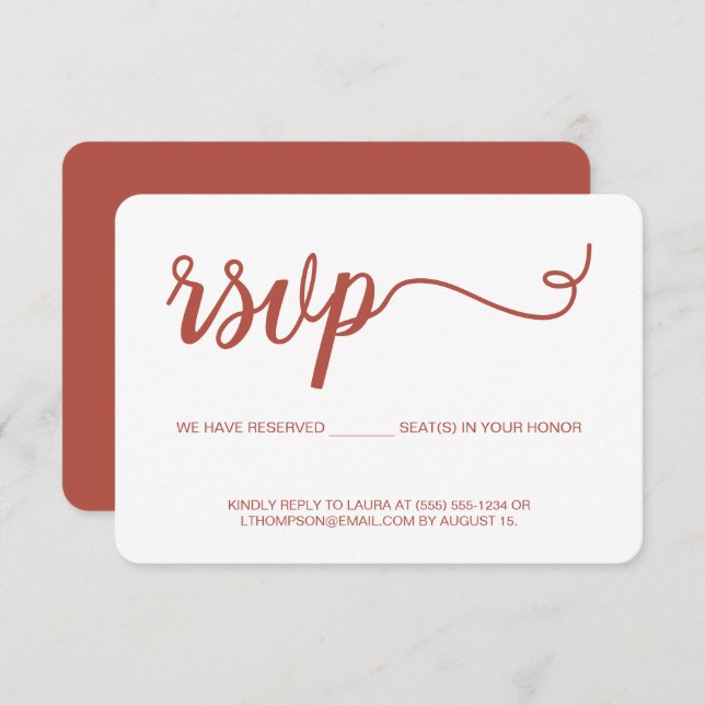 Orange Script RSVP sans envoi Siège réservé (Devant / Derrière)