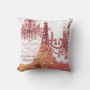 orange scripts chandelier paris eiffel tower throw pillow