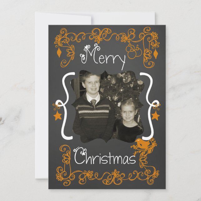 Orange Scrolls Customized Photo Holiday Card (Front)