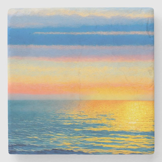 Orange Sea Sunset Stone Coaster (Front)