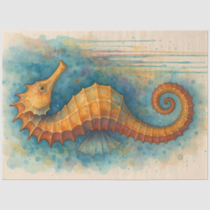 Orange Seahorse Nautical Coastal Art for Decoupage Tissue Paper