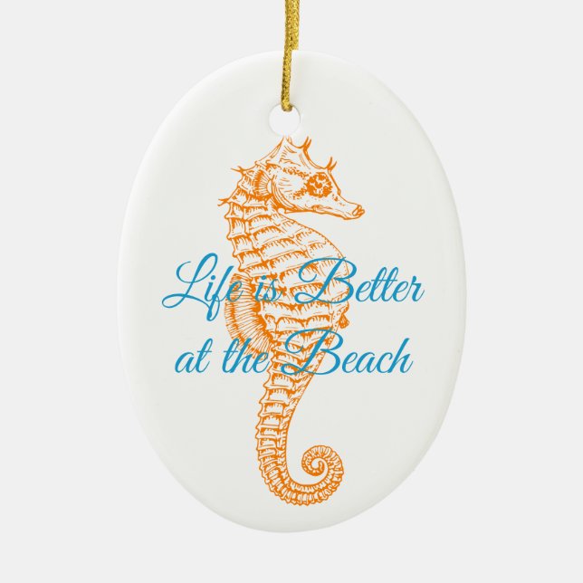 Orange Seahorse Ornament Round (Front)