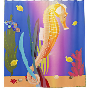 Orange Seahorse tethered on Sea Weed