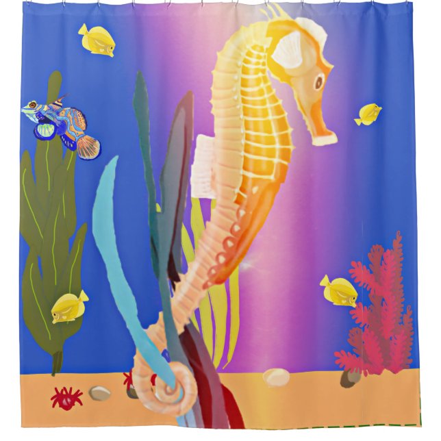 Orange Seahorse tethered on Sea Weed (Front)