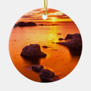 Orange seascape, sunset, California Ceramic Ornament