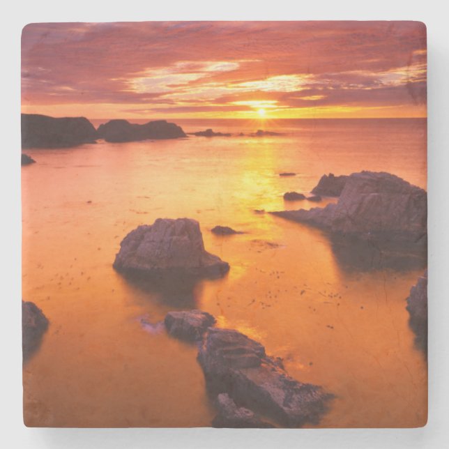 Orange seascape, sunset, California Stone Coaster (Front)