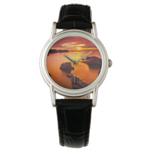 Orange seascape, sunset, California Watch