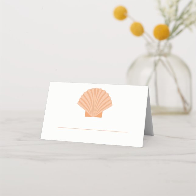 Orange Seashell Beach Wedding Escort Place Card (Front)