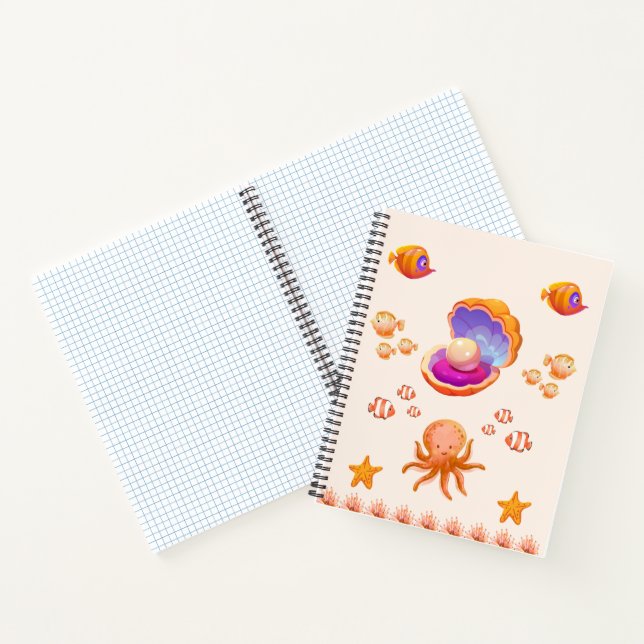 Orange Seashell & Fish – Coastal Ocean Aesthetic Notebook (Inside)