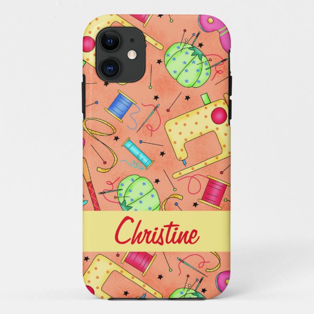 Orange Sewing Notions Art Name Personalized Case-Mate iPhone Case (Back)