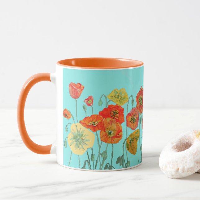 Orange Shabby Fleurs de pavot maman Fille Mug Aqua (Avec donut)