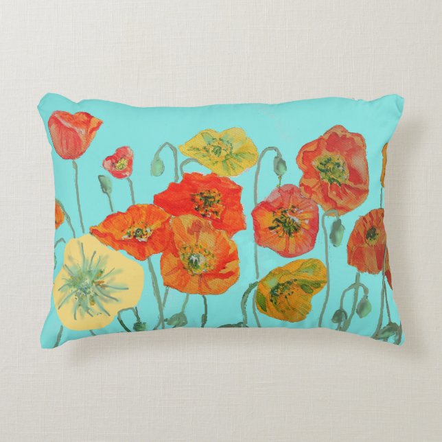 Orange Shabby Poppy Decor Cushion Aqua (Front)