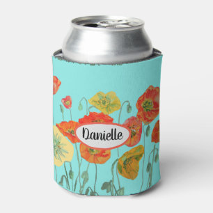 Orange Shabby Poppy Flowers Mom Daughter Aqua Can Cooler