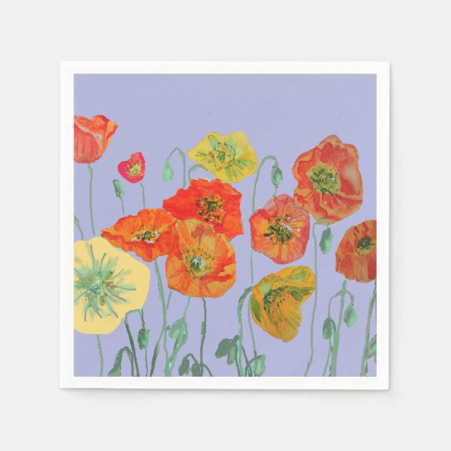 Orange Shabby Poppy Lavender Purple Serviettes Napkin (Front)