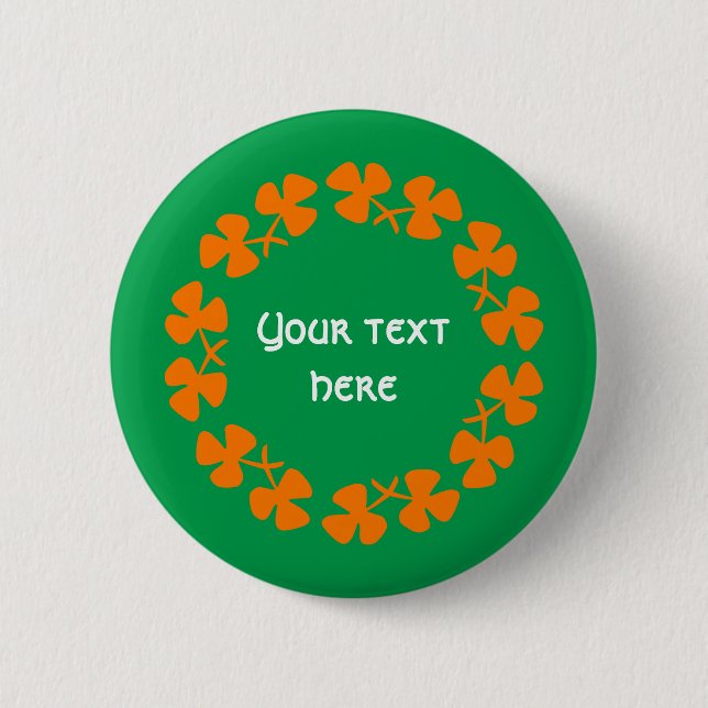 Orange Shamrocks Border Add Text 2 Inch Round Button (Front)