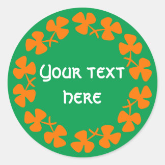 Orange Shamrocks Border Add Text Classic Round Sticker