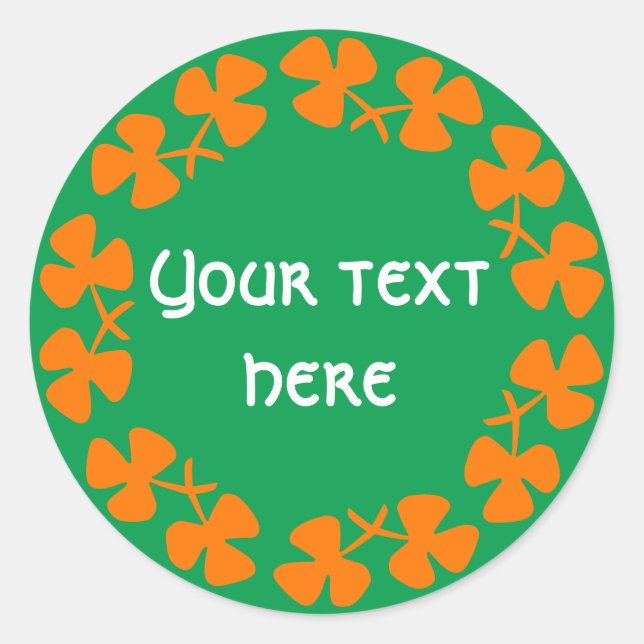 Orange Shamrocks Border Add Text Drink Coaster Classic Round Sticker (Front)