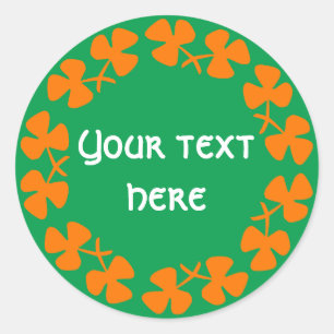 Orange Shamrocks Border Add Text Drink Coaster Classic Round Sticker