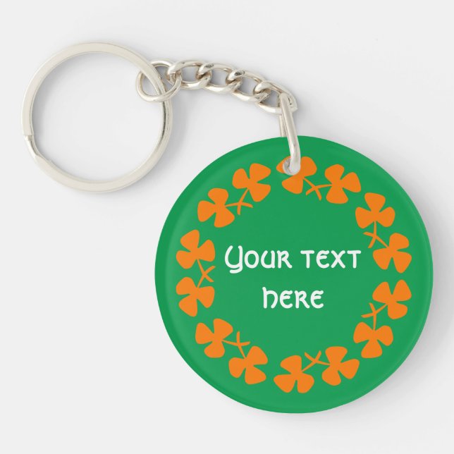 Orange Shamrocks Border Add Text Keychain (Front)