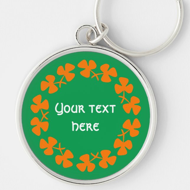 Orange Shamrocks Border Add Text Keychain (Front)