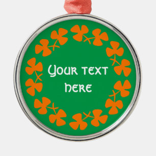 Orange Shamrocks Border Add Text Metal Ornament