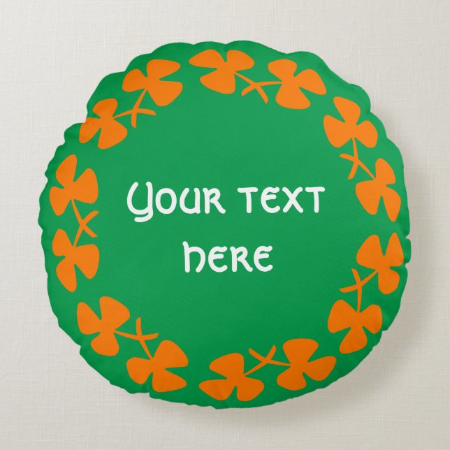 Orange Shamrocks Border Add Text Round Pillow (Front)