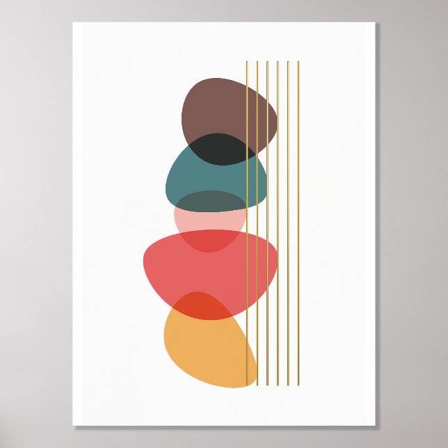 Orange Shapes Artistic Modern Composition Foil Prints (Front)