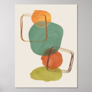 Orange Shapes Hand-Drawn Watercolors Modern Art 1 Foil Prints